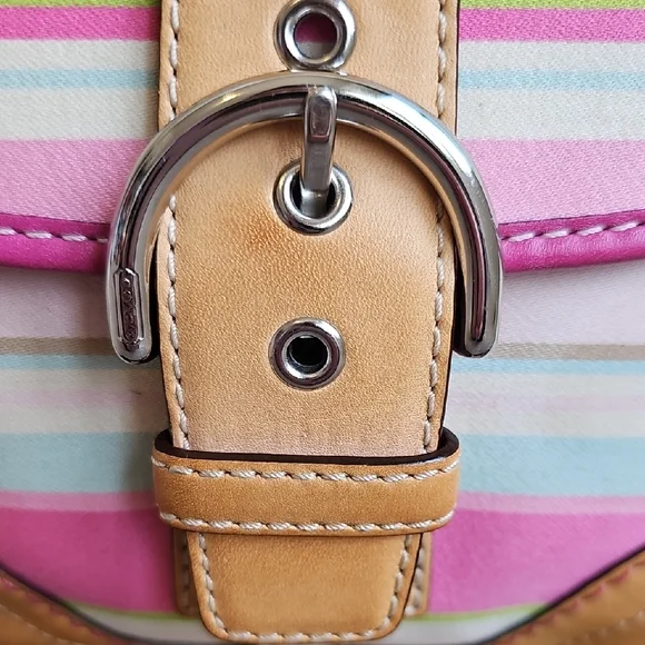 Vintage Coach Hampton Pastel Stripes Small Tote Bag #1888 Pink GUC - Picture 4 of 15